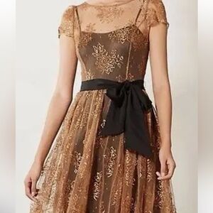 Moulinette Soeurs Honeyed Lace Dress—
 Layered Dress with Copper Lace Overlay